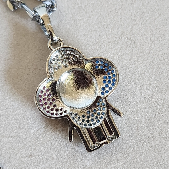 Silver Stainless Steel Multi Color Panda Bear Flower Pendant with Chain Neck… - Picture 3 of 8